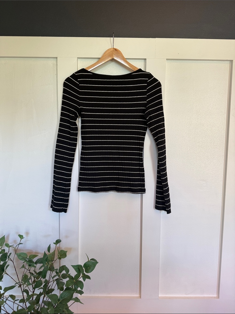 Madewell Striped Long-Sleeve Boatneck Top - Black & White